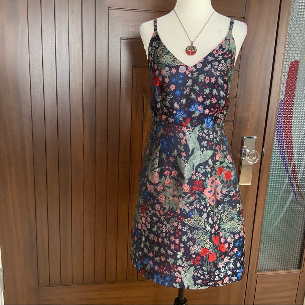 FRANK & OAK Dress, Floral Satin Embroidered, Size S, NWT